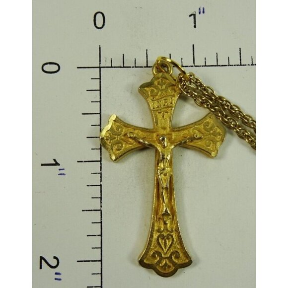 Golden Pewter Crucifix Long Statement Cross Necklace - Picture 8 of 8